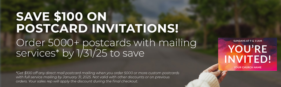 $100 Off a 5,000 or more Postcard Mailing